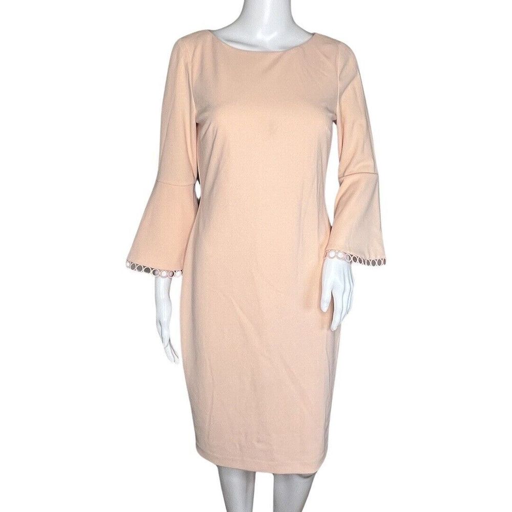 Calvin Klein‎ Dress Womens 6 Sheath Blush Pink Bell Sleeve Neutral Minimalist